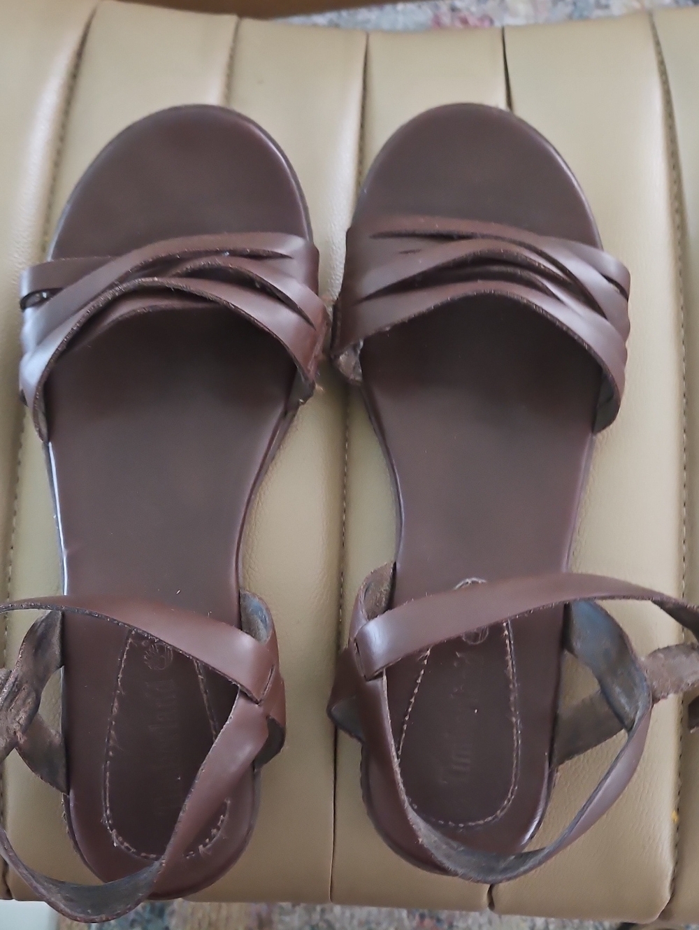 Timberland Women's Brown Leather Strappy Slide Sandals